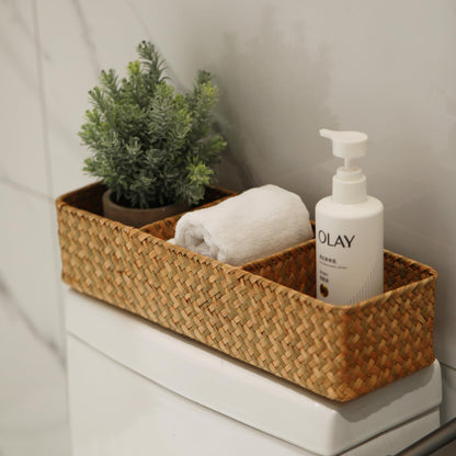 Seagrass Storage Basket with 3 Sections Woven Shelf Baskets for Organizing Natural, 37cm x 12cm x 8cm