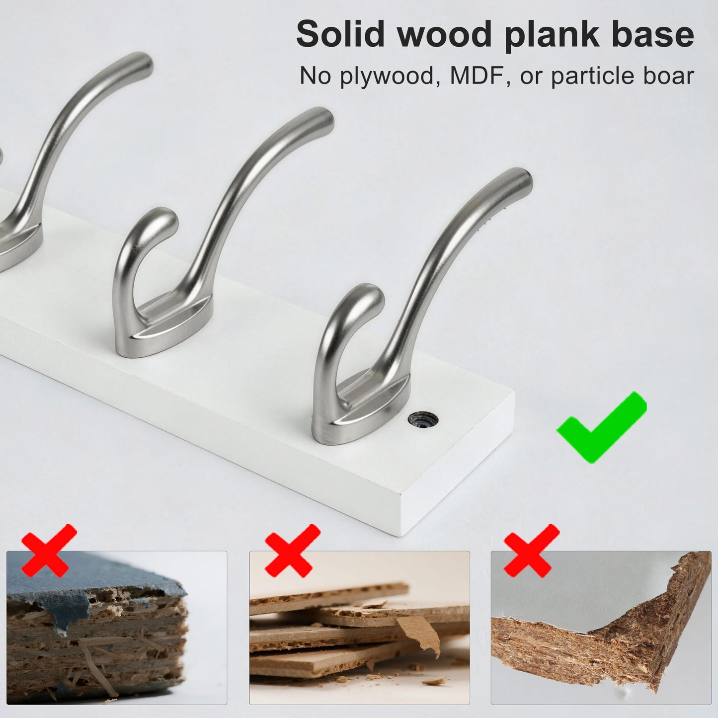 HONSKY Wall Coat Rack - 7 Double Hooks (50cm) | Wooden & Metal Towel/Coat Hanger for Entryway, Bathroom, Bedroom, Garage | Easy Install