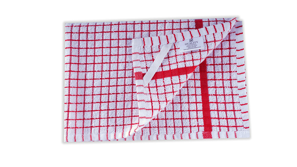 QUALITY HOME TEXTILES 100% Cotton Large Luxury Terry Towelling Tea Towels | Pack of 3| Kitchen Hand Towels Dish Cloth Super Absorbent Soft Touch