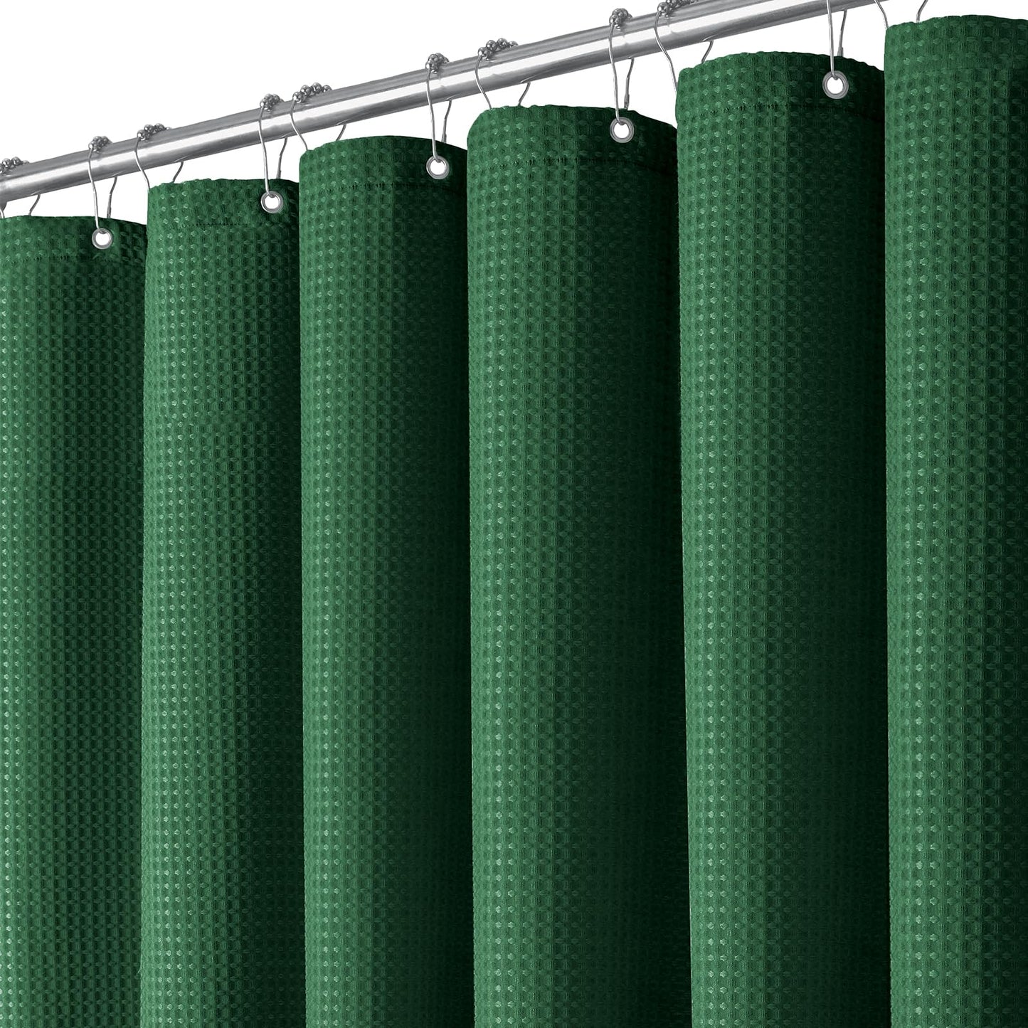 BTTN Extra Long Waffle Shower Curtain, Waterproof, 182x214cm, Emerald Green