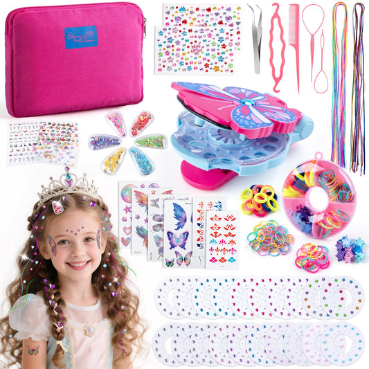 SEMKOTREE Hair Gems Bedazzler Kit, Gem Stamper with 480 Rhinestones and Tinsel, Glitter Diamonds Stapler Girls Hair Accessories 6 7 8 9 10 Year Old