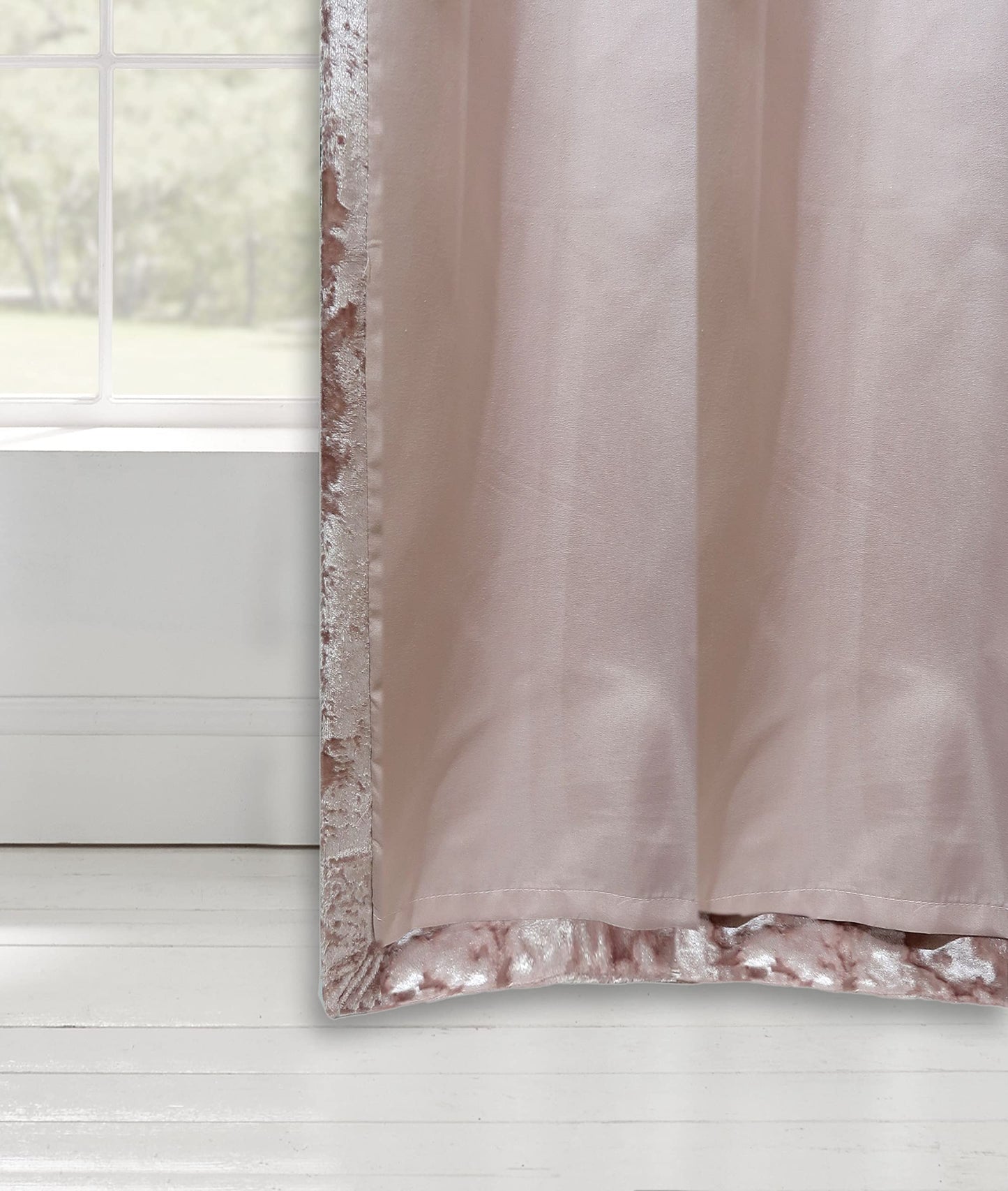 Catherine Lansfield Crushed Velvet 90x90 Inch Lined Eyelet Curtains Two Panels Blush Pink