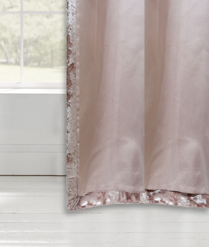 Catherine Lansfield Crushed Velvet 90x90 Inch Lined Eyelet Curtains Two Panels Blush Pink