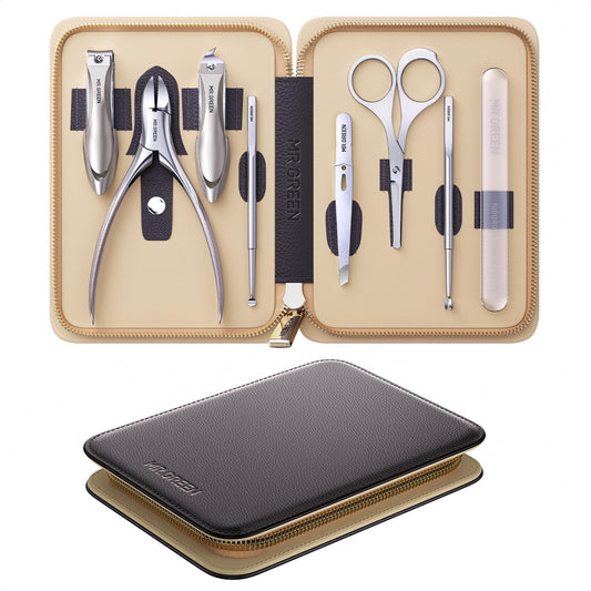 MR.GREEN 8-in-1 Manicure & Pedicure Set ? Professional German Stainless Steel Nail Clippers Grooming Kit with Splash-Proof Nail Clipper & Real Leather