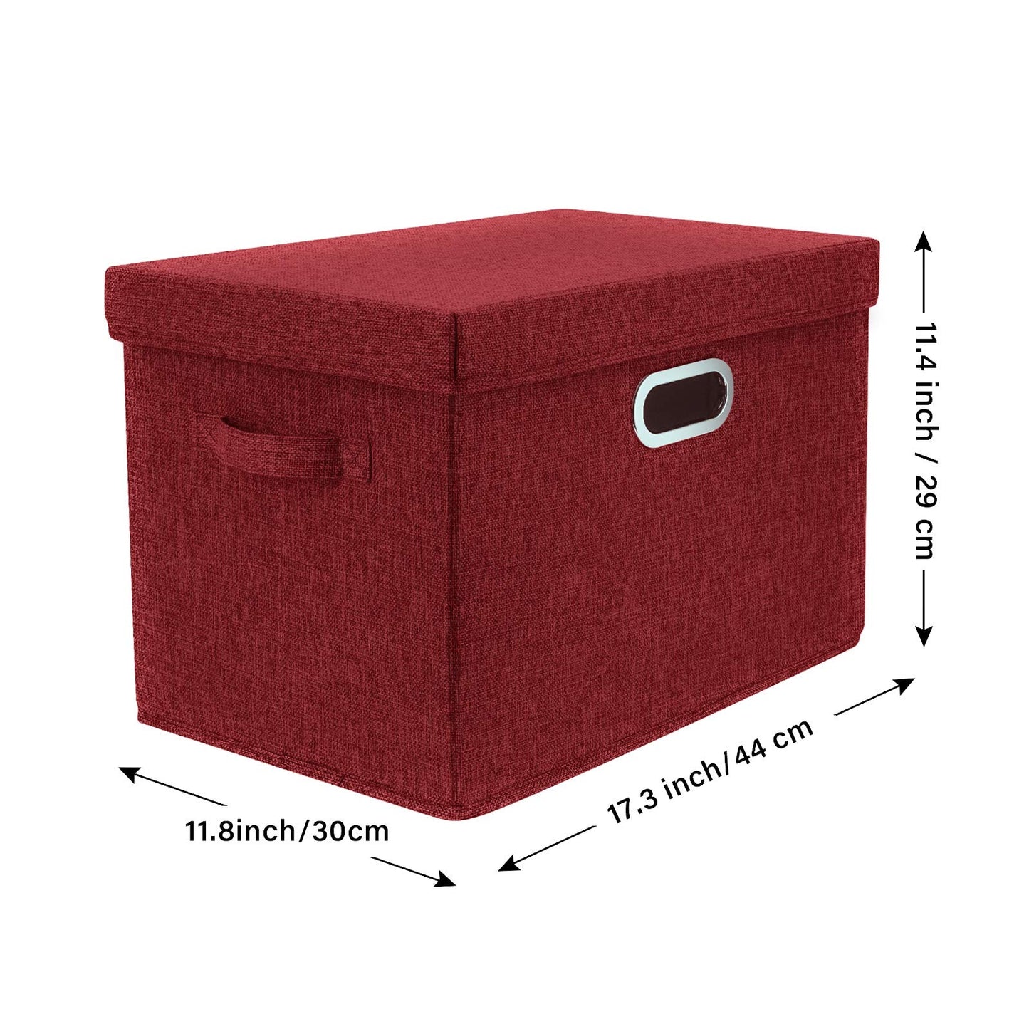 TYEERS Large Storage Box with Lid, Collapsible, Washable, Fabric Storage Box for Clothes, Wardrobe Storage, 44x30x29 cm, Set of 2, Red Wine