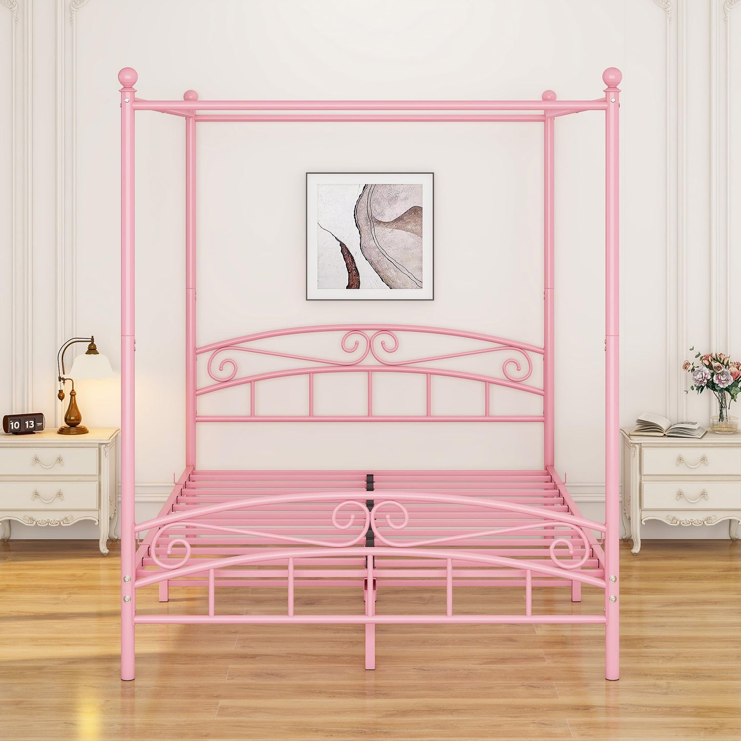 JELUTE Canopy Bed Frame King Size, Pink