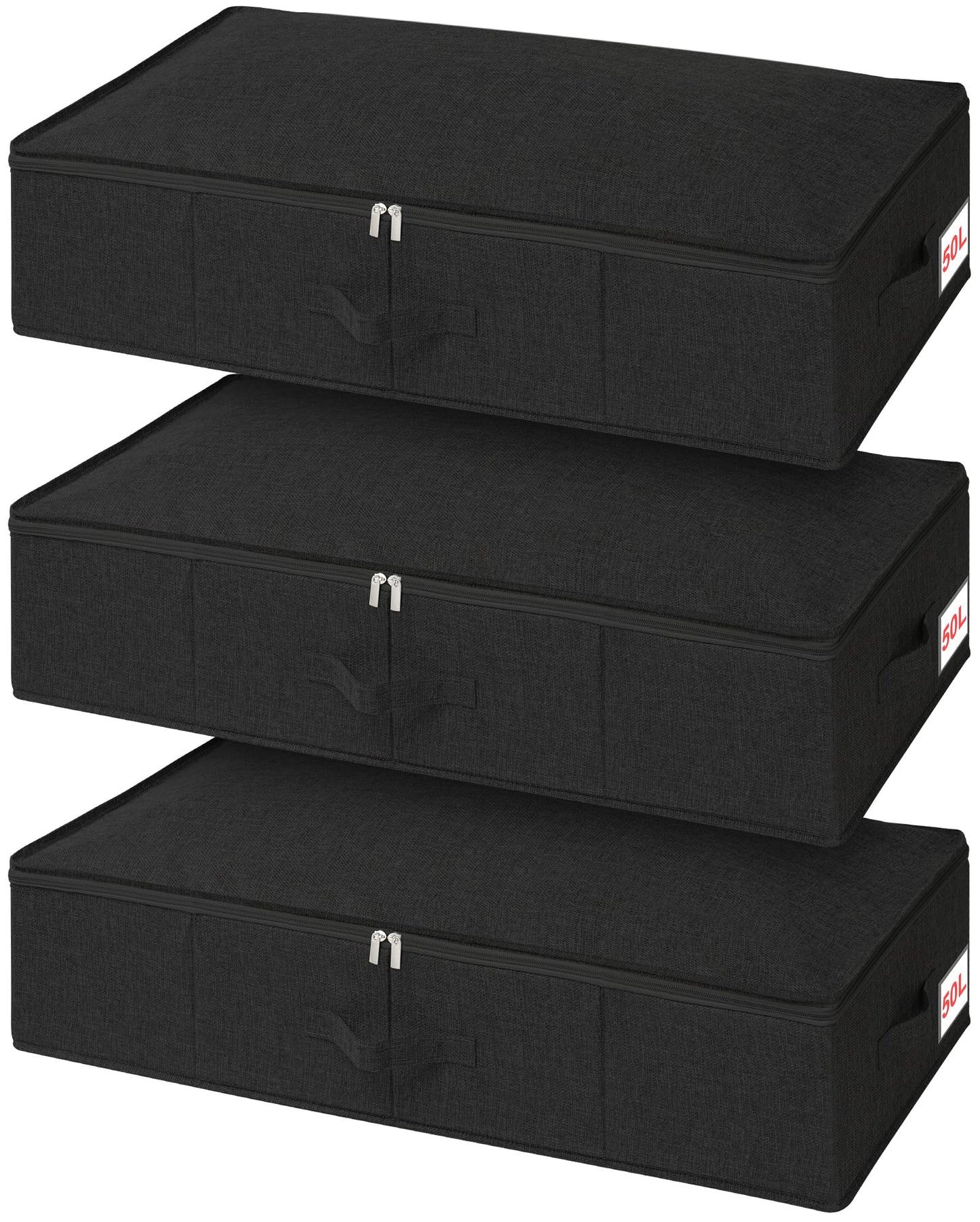 Underbed Storage Box with Lids, 3 Pack Under-Bed Storage with Side & Bottom Support & 3 Handles, Large Foldable Fabric Under Bed Clothes Storage for