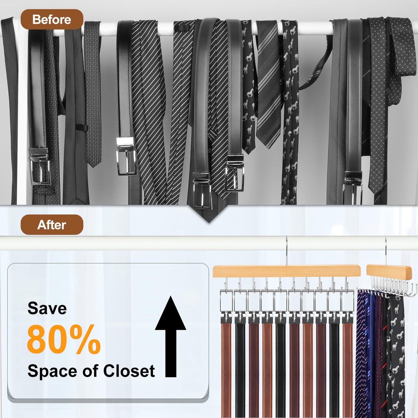 TOPIA HANGER 2 in 1 Belt Tie Hanger for Closet Max 30 Belts with 30 Ties Capacity