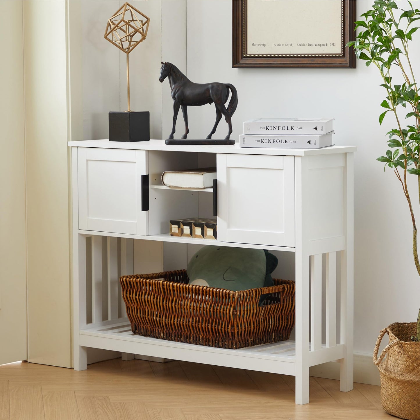 UYIHOME Narrow Console Table with Storage Space 2 Doors 30 x 100 x 80 cm White