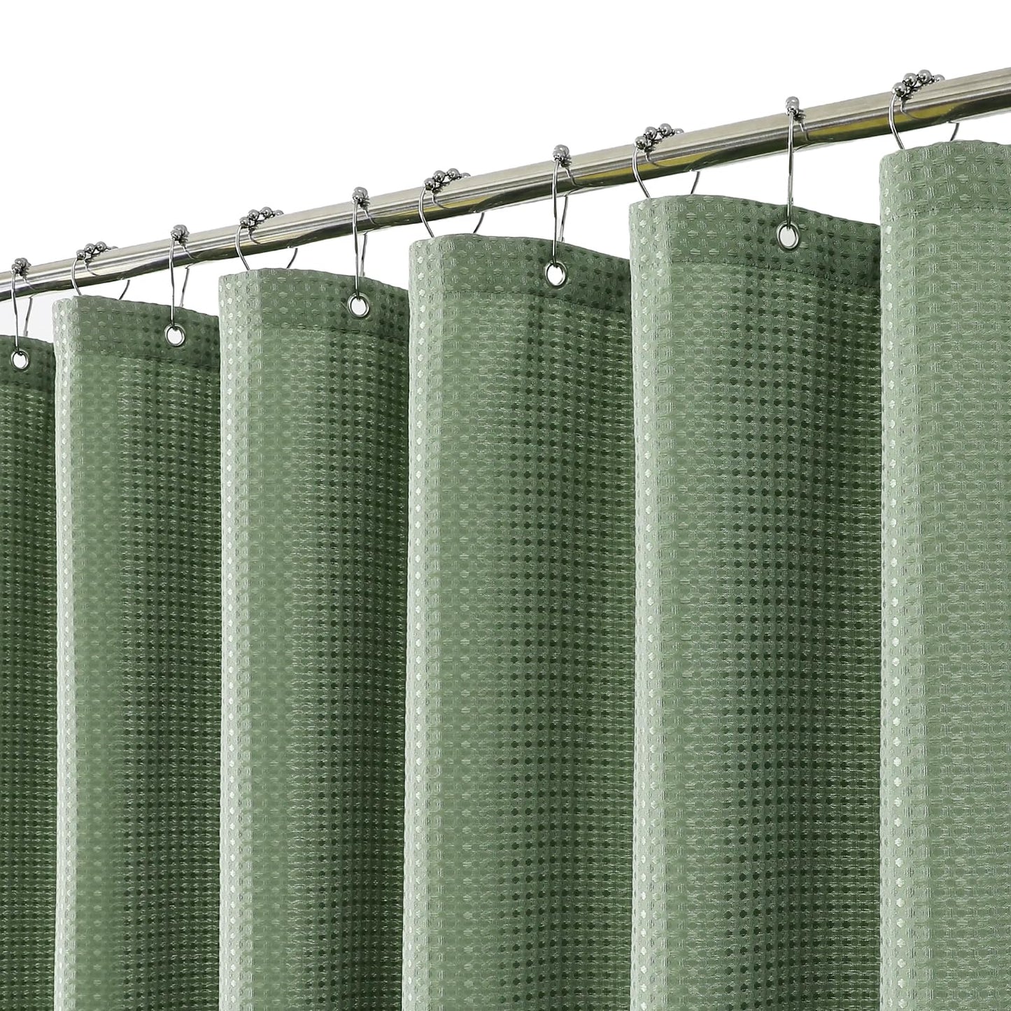 meioro Sage Green Shower Curtain, Mould Proof and Mildew Resistant Waffle Heavy Textured Fabric Shower Curtains with 12 Hooks