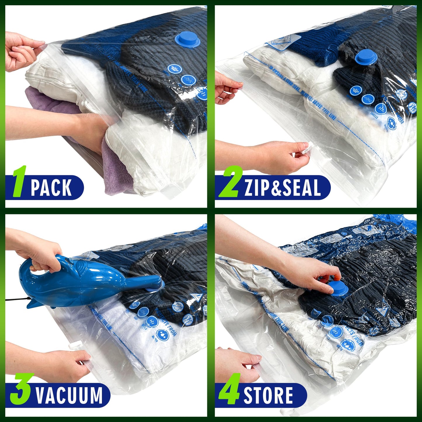 STORAGE MASTER Space Saver Bags for Travel and Home Reusable Vacuum Storage Bags Save 80% More Storage Space Work with Vacuum Cleaner