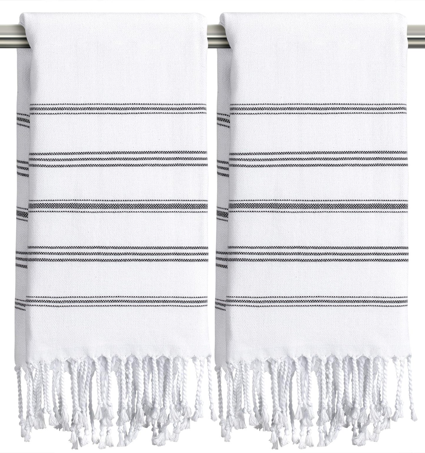 Ouxiaobai Hand Towels for Bathroom - Pack of 2 Turkish Hand Towels Set, Thin Decorative Tea Towel, 20 * 30 Inch Kitchen Cloth with Tassel (White)