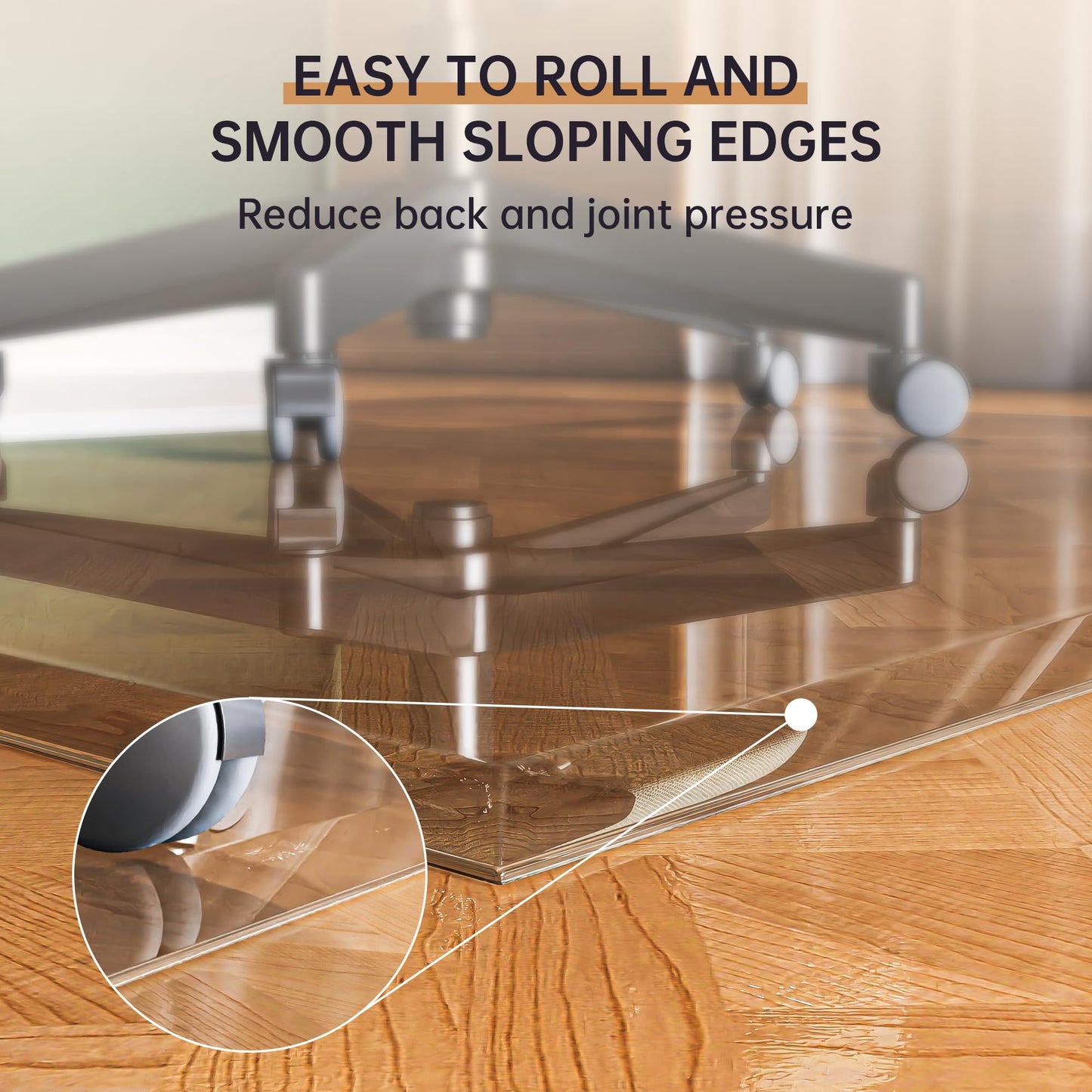 [Tempered Glass] 121 x 91cm Beveled Edge Glass Chair Mat with Polished Edge Clear Office Chair Mat, Glides Smoothly