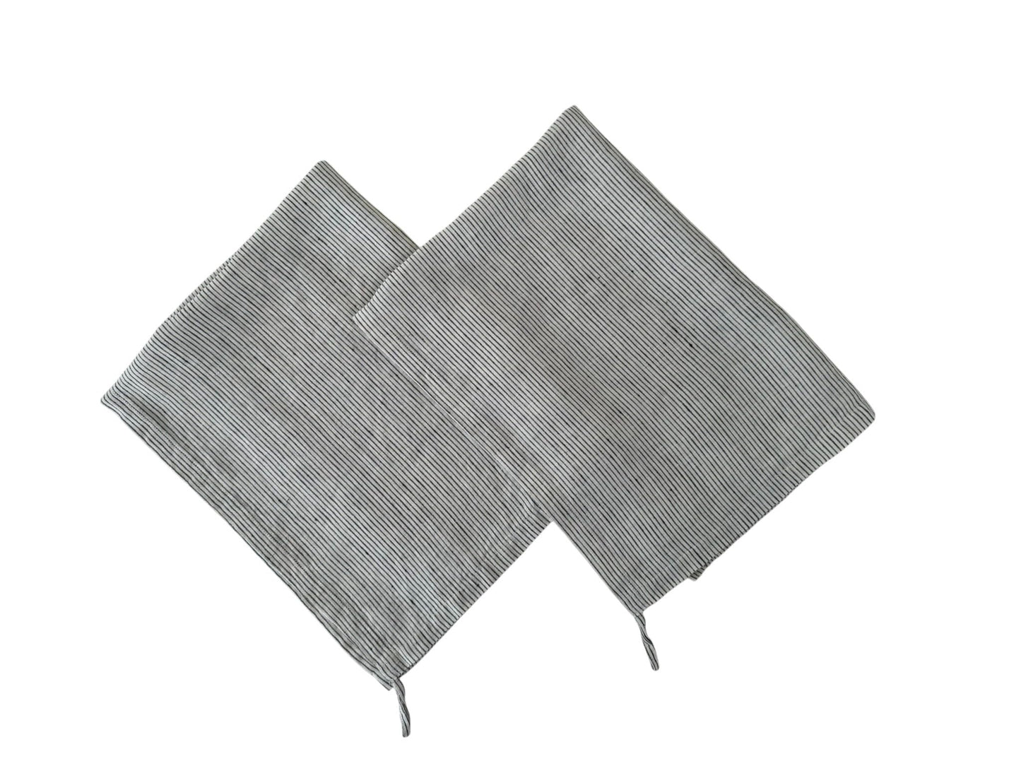 Eight Owls Stonewashed Linen Kitchen Dish Towels – 50 x 68 cm – 100% Pure Linen Tea Towel/Hand Towel - set of 2 (Black Pinstripe)