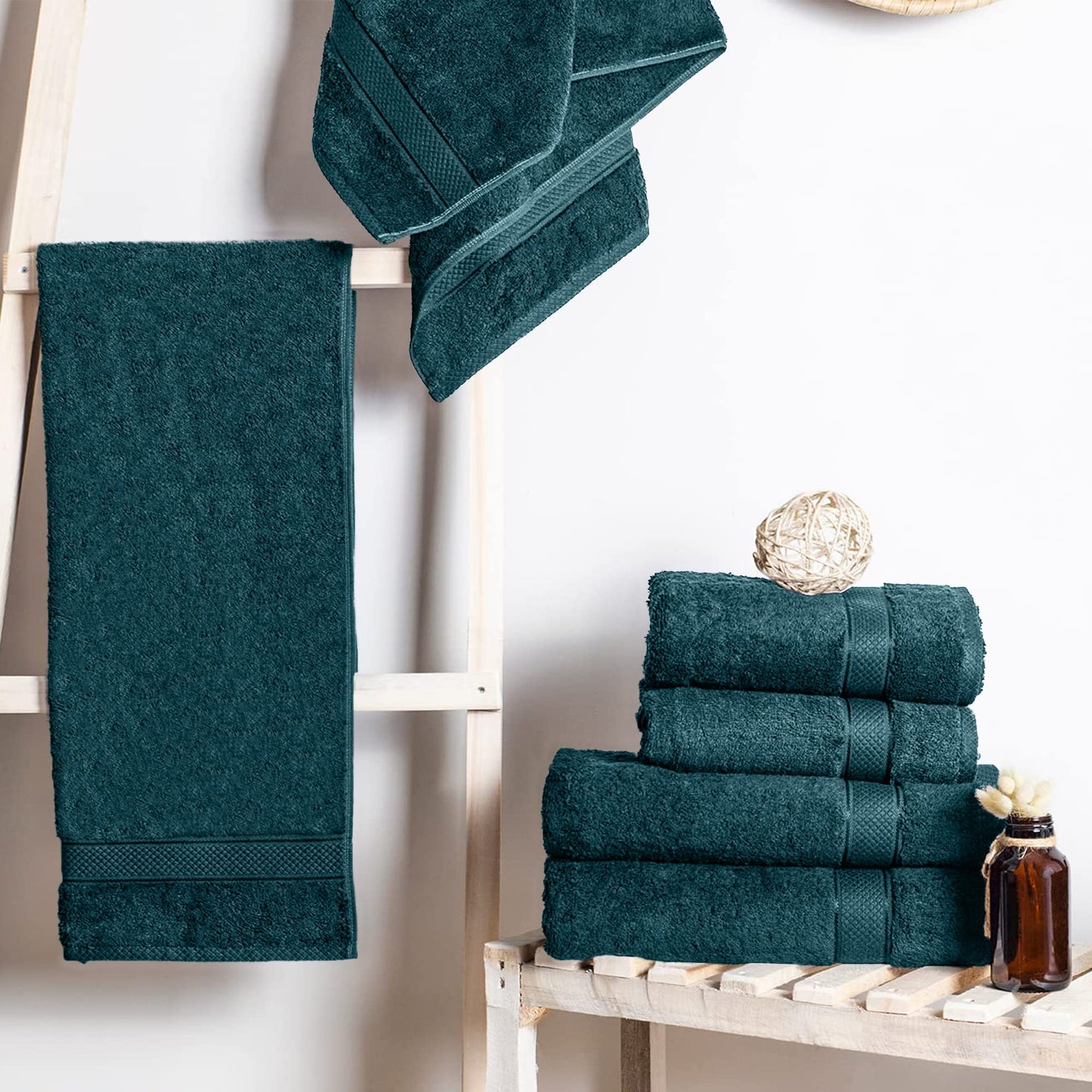 Komfortec Set of 4 Hand Towels 50 x 100 cm 100% Cotton Terry Towelling Soft Petrol/Turquoise