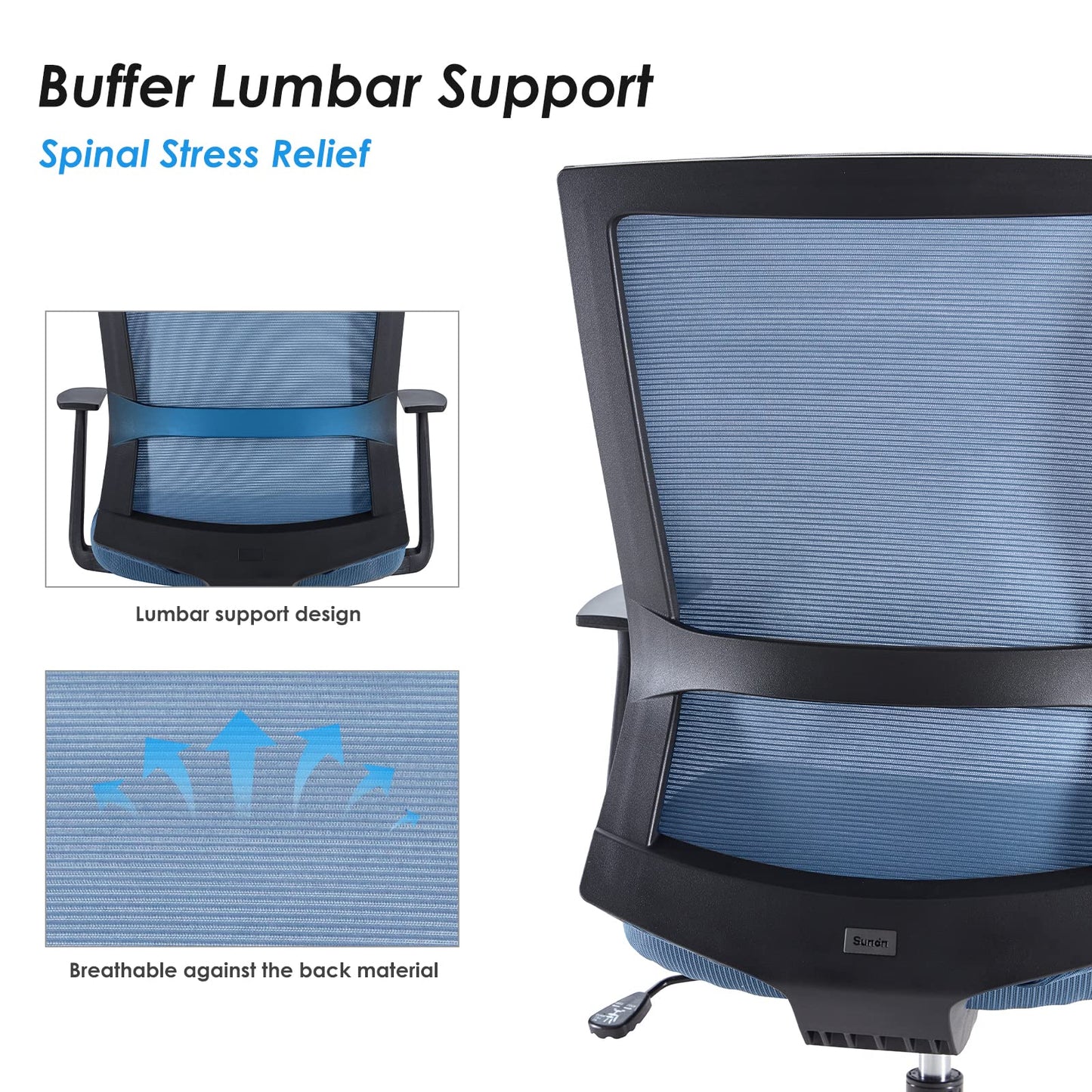 Sunon Ergonomic Office Chair - Mesh Mid-Back Desk Chair with Lumbar Support and Rollerblade Wheels