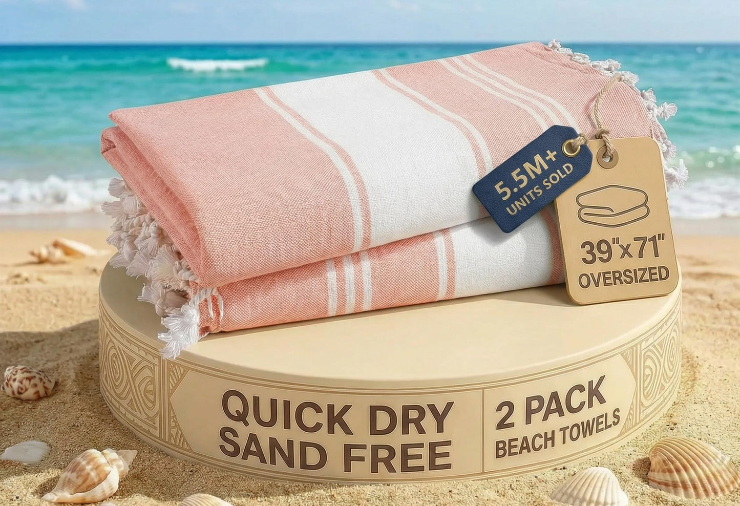 LANE LINEN Turkish Towels, Cotton Rich XL Beach Towel 2 Pack, Pre-Washed, No Shrink, Quick Dry Oversized Beach Towels, Stylish Beach Towel For Women