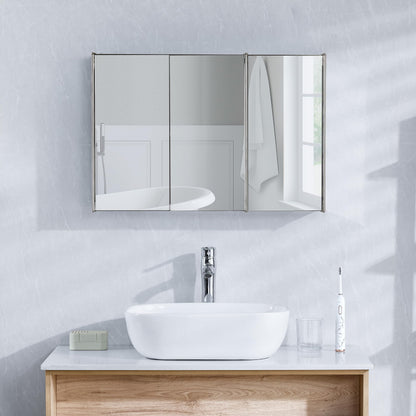 Bath Vida Tiano Triple-Mirror Bathroom Cabinet Wall-Mounted Stainless Steel Modern Storage Cupboard No Assembly Required