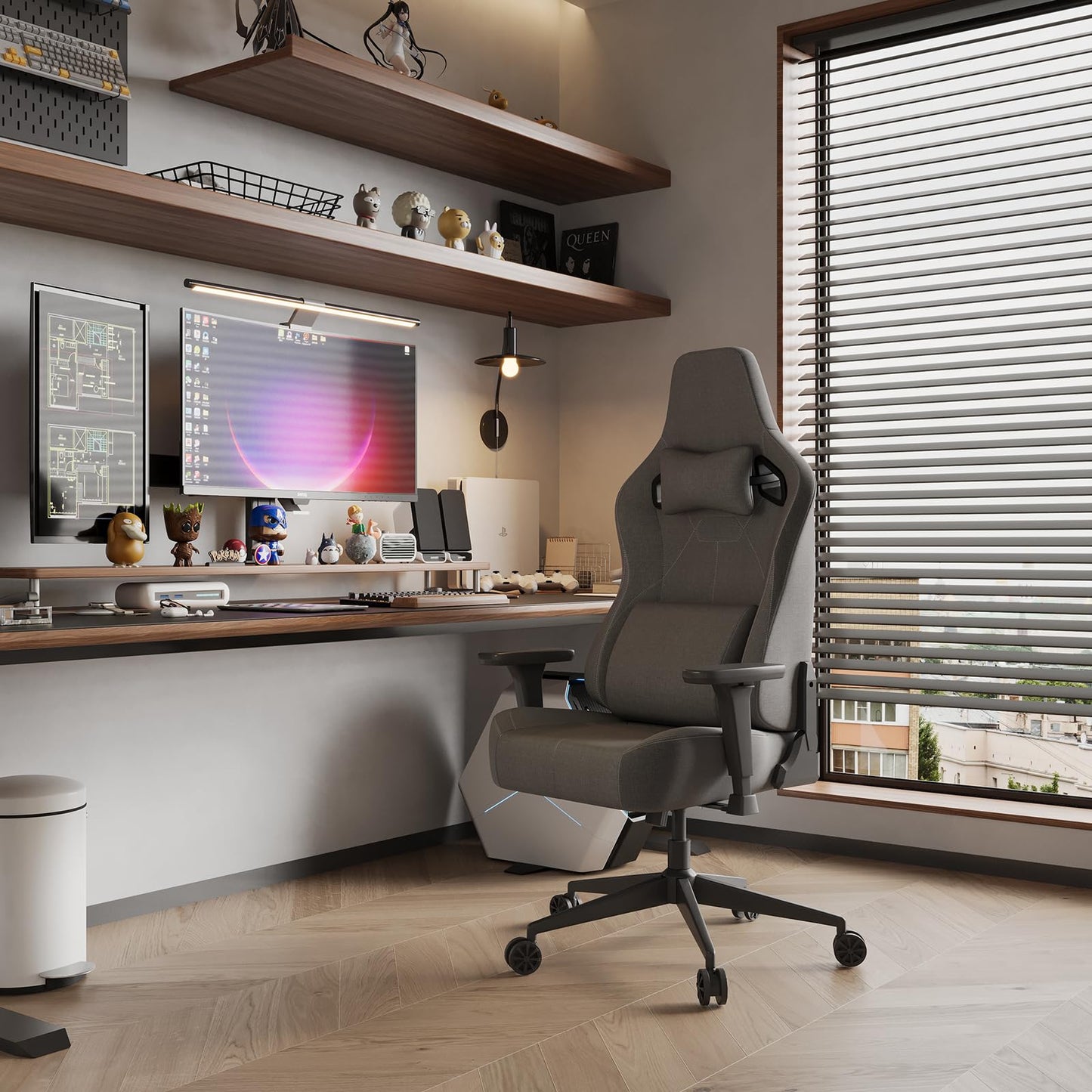 JUMMICO Fabric Gaming Chair with Racing Seat, Comfort Office Chair Ergonomic with 3D Height Adjustable, Desk Chair Tilt Function (90°-135°)