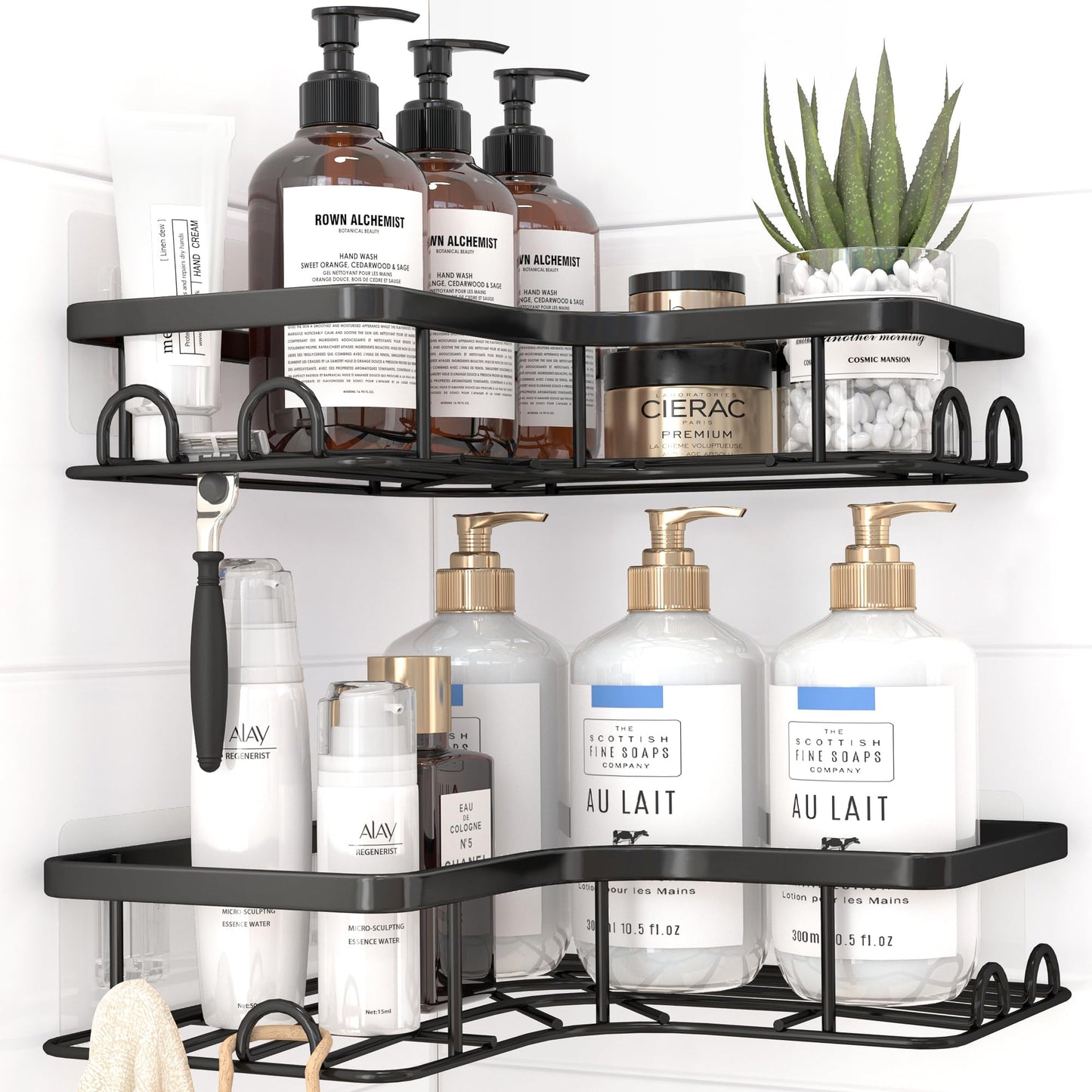 Kitsure Corner Shower Caddy, Rustproof Adhesive Shelf, Large, Black