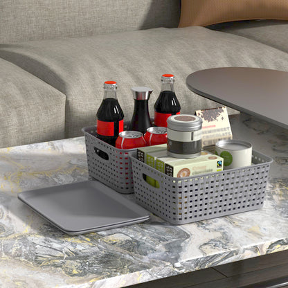 Ysmiltion Plastic Storage Baskets with Lid and Handle, 6 Pack, Light Gray