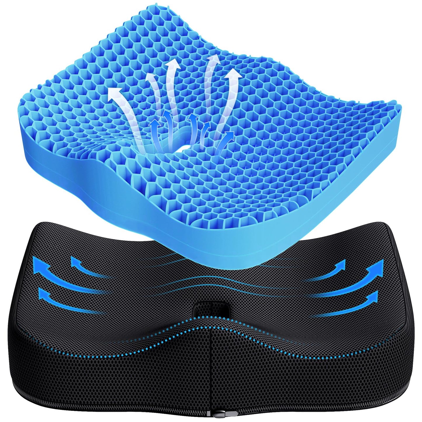 Benazcap Gel Seat Cushion, Soft Sitter Cushion Large Double Thick Gel Cushion, Honeycomb Ergonomic Cushions for Pressure Relief & Coccyx Pain Relief
