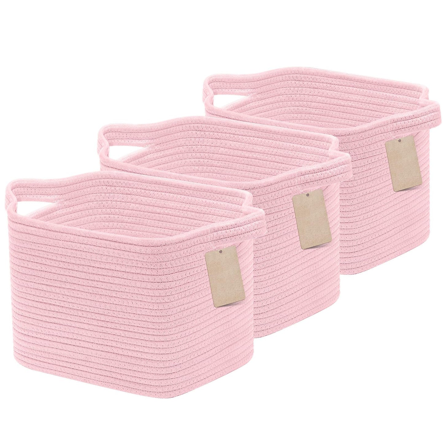 JOJOSEE Small Cotton Woven Storage Basket for Shelves, Pink, 3PCS