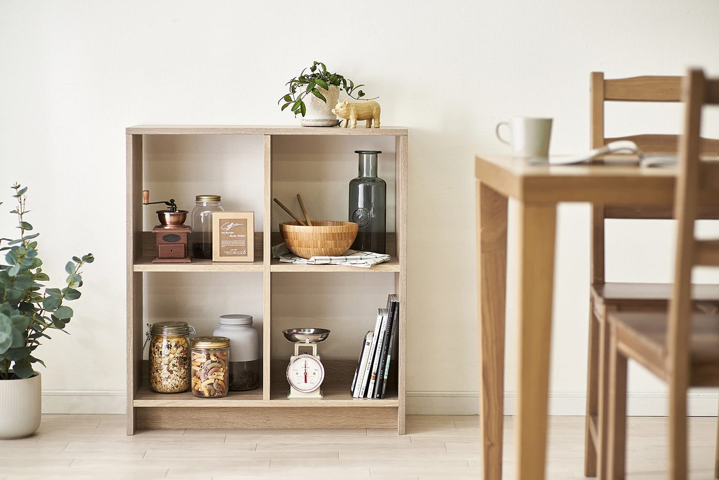 Iris Ohyama,Wooden Open Shelf, 4 Cube storage unit, Organiser, Modern design, Living room, Bedroom, Study room,WOS-4 - Light Brown