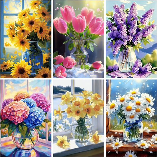6 Pack 5D Diamond Painting Kits for Adults,Flowers Diamond Art Kits for Adults Beginners of All Ages, Round Full Drill Arts and Crafts Gems Home Wall