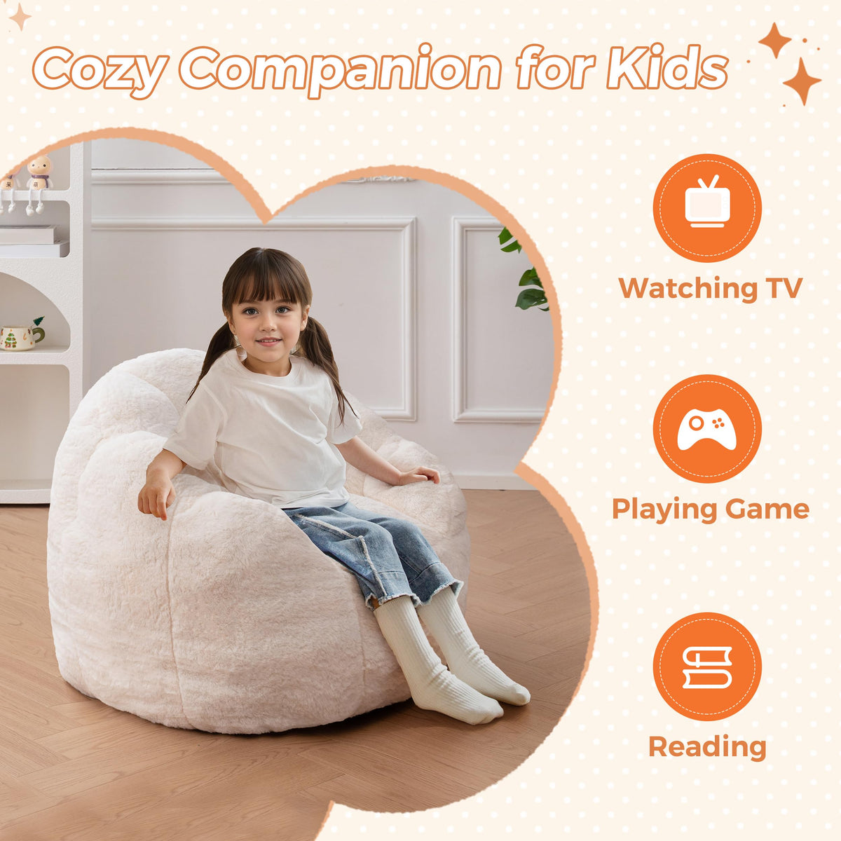 MAXYOYO Kids Floral Shaped Bean Bag Sofa, Includes Filling, Faux Fur Fabric