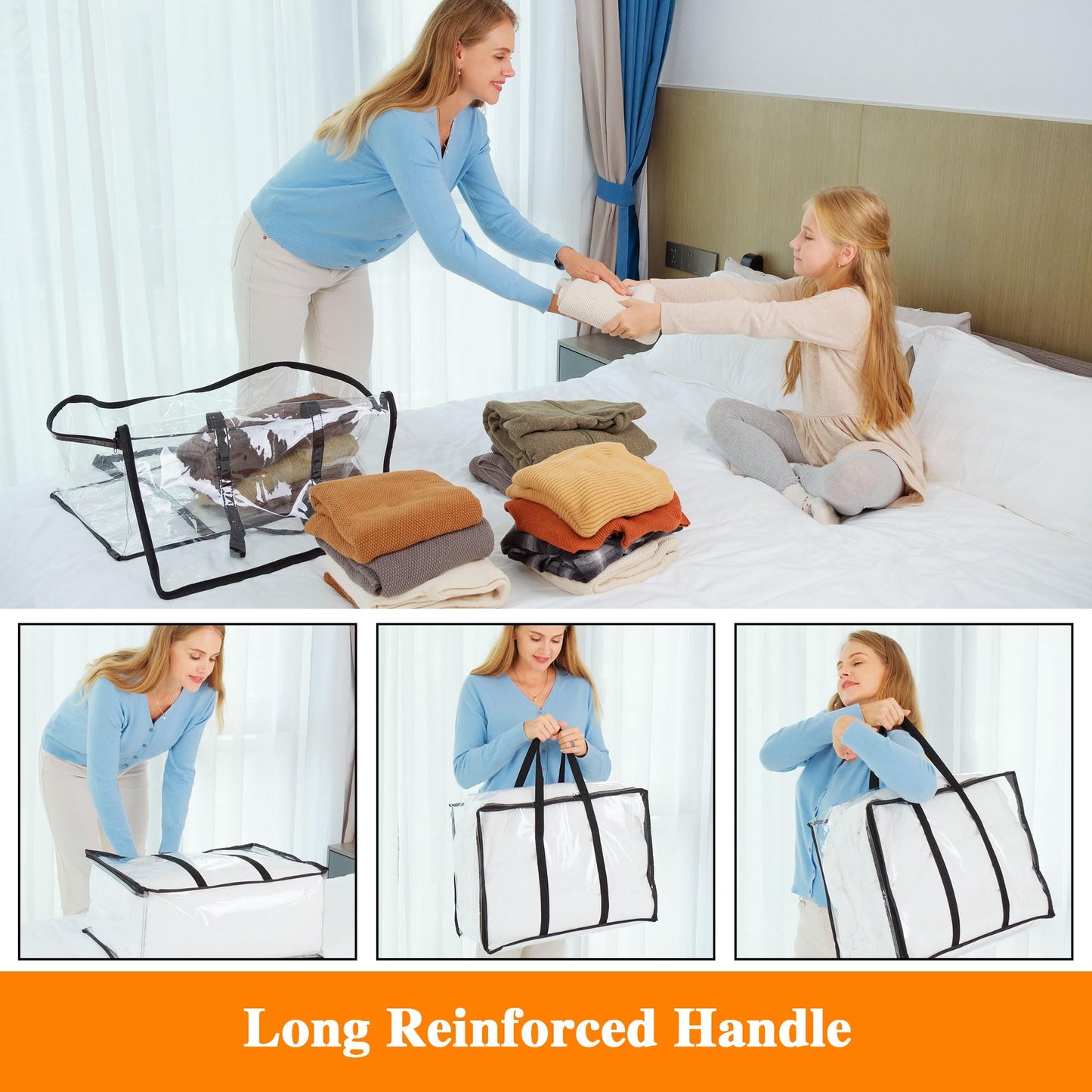 Vieshful 3 Pack Black Clear Clothes Storage Bag Organizer Reinforced Handle