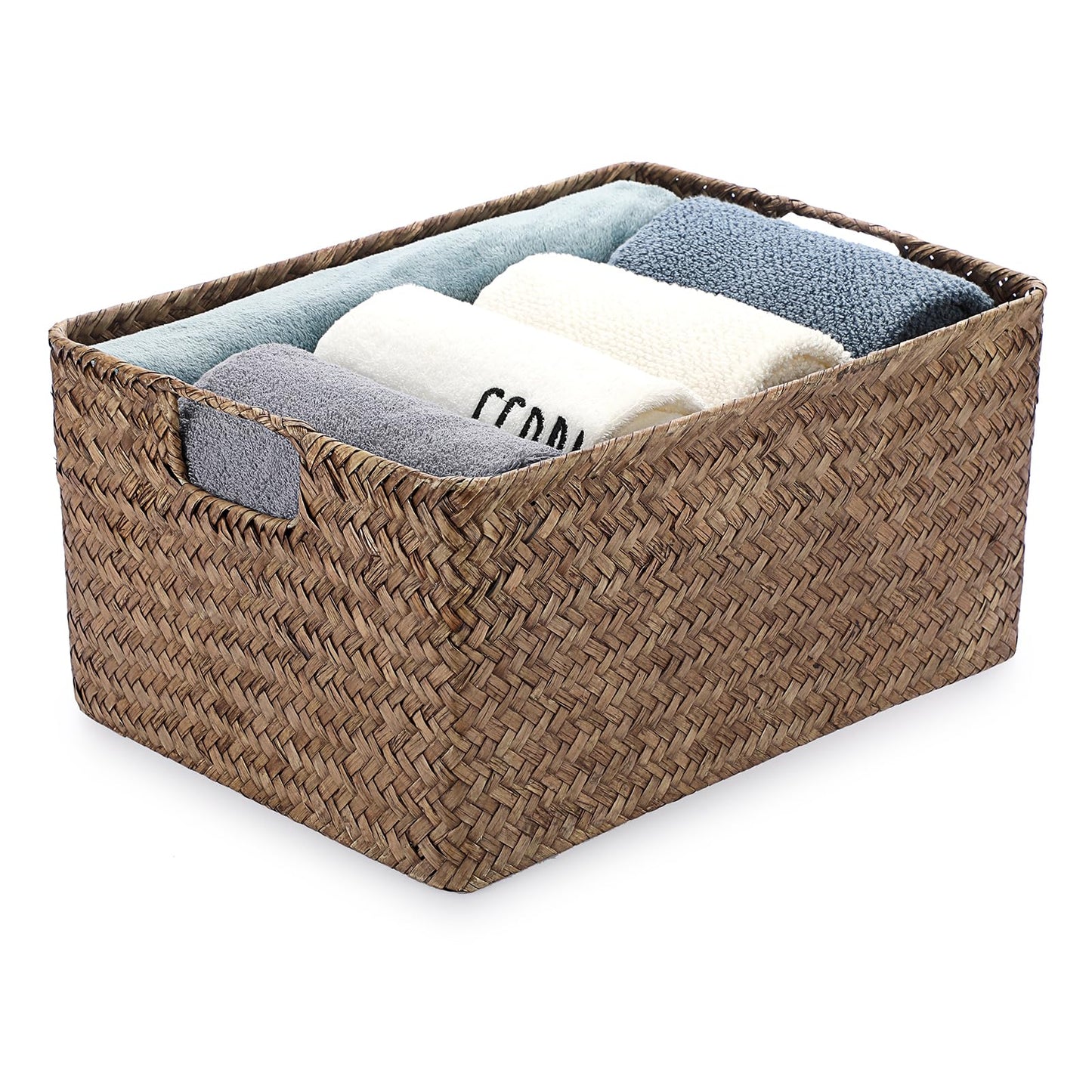 IGNPION Seagrass Storage Opened Basket Living Room Decorative Basket Woven Wicker Towel Baskets Desktop Baskets Bathroom Storage Organiser Box