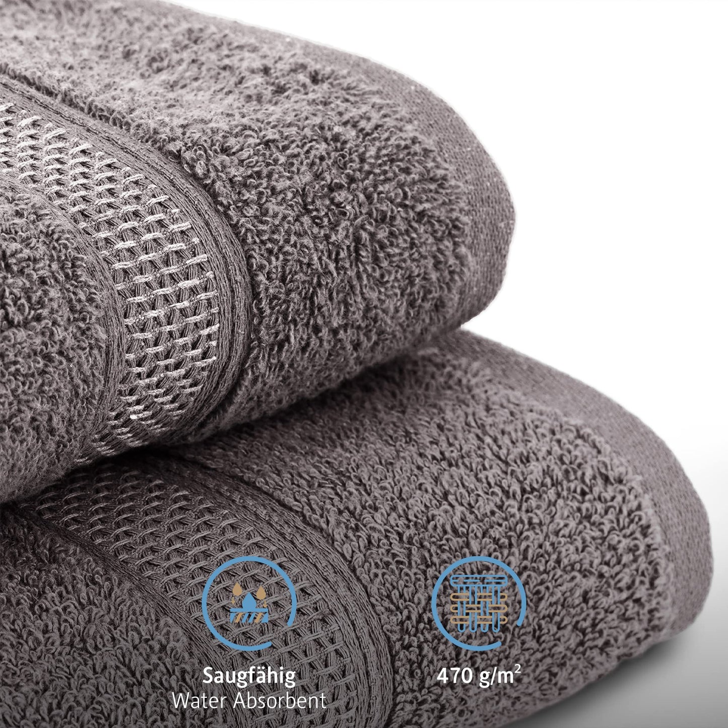 Komfortec Set of 2 Hand Towels 50 x 100 cm 100% Cotton 470 g/m² Terry Cloth Soft Anthracite Grey
