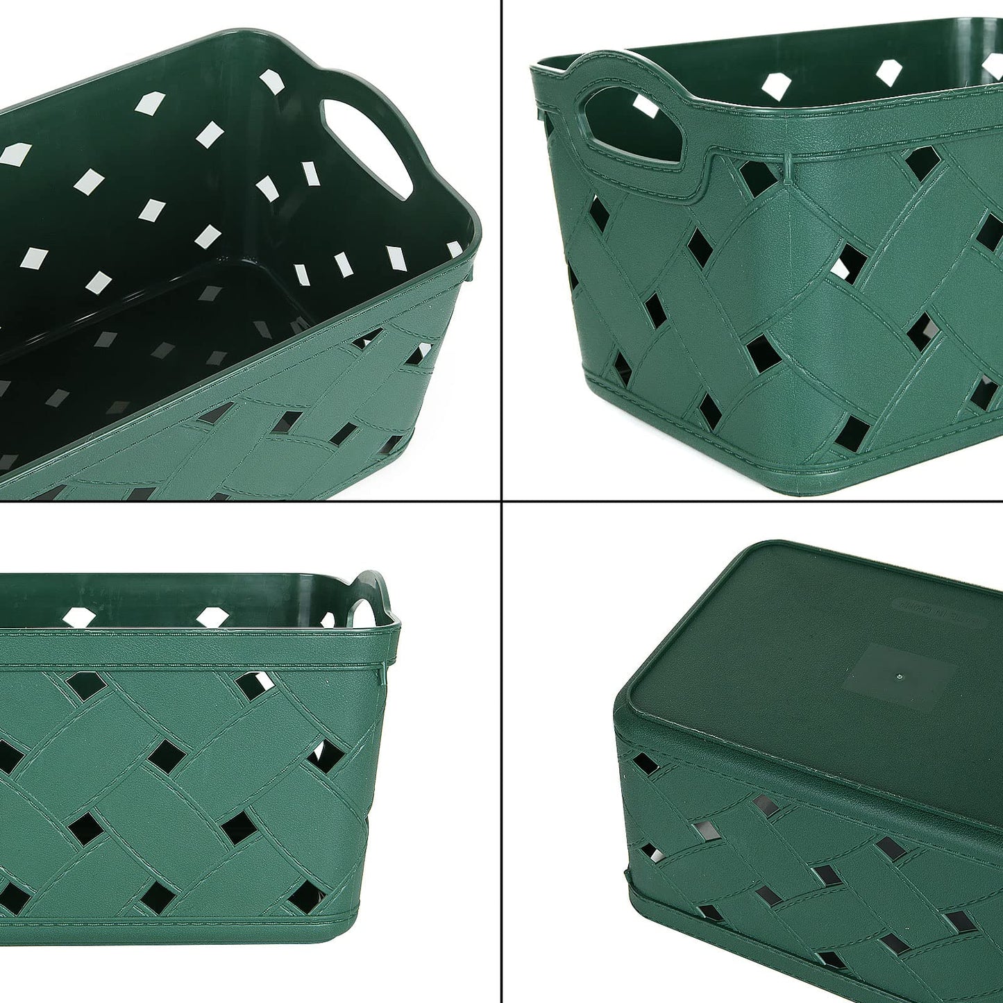 ASelected 5 Pack Plastic Woven Storage Basket With Handles, Small 24x16x14cm, Beautiful Fashionable, Skin Pattern Cross Woven, For Kitchen