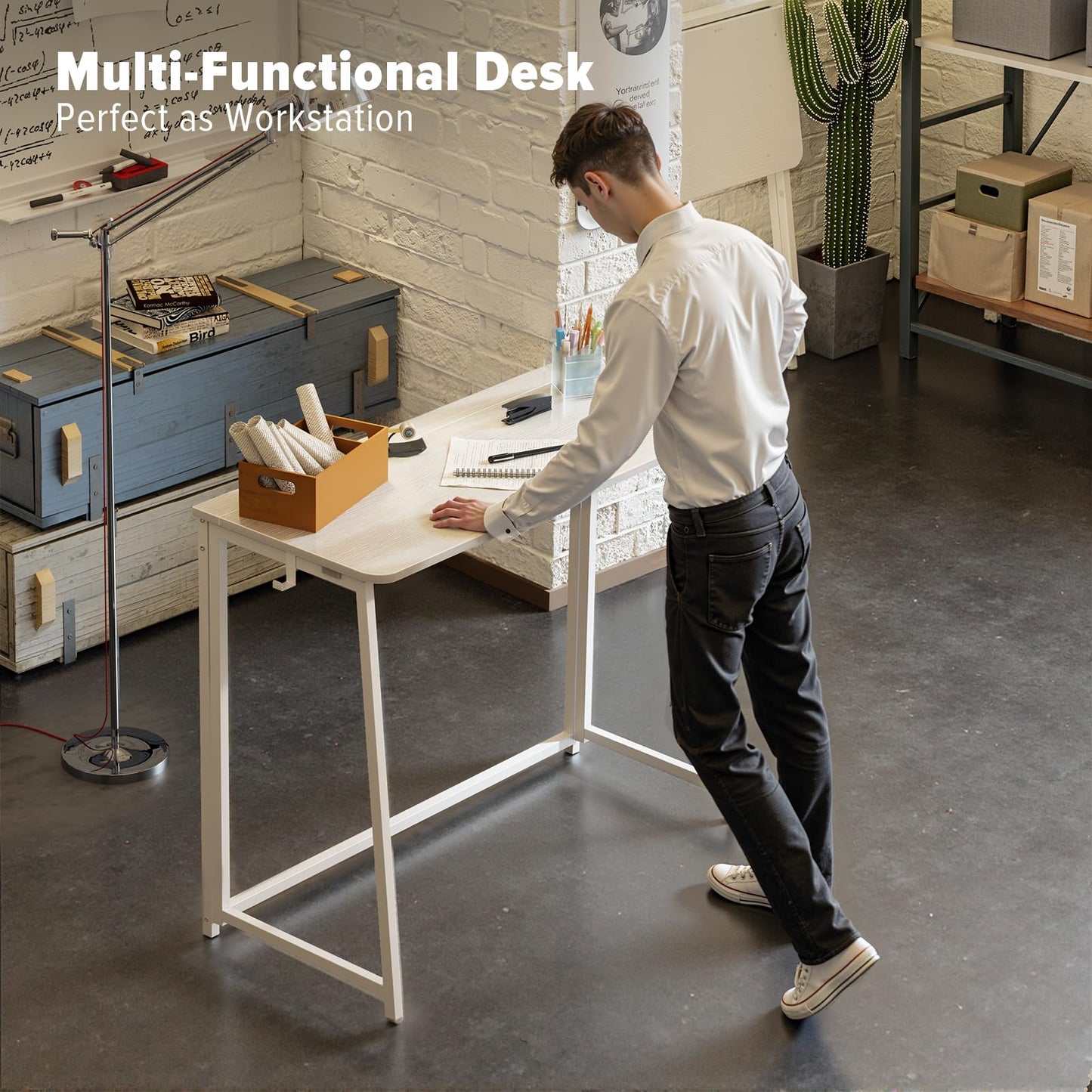 WOHOMO Folding Desk, 100cm Small Writing Desk, White