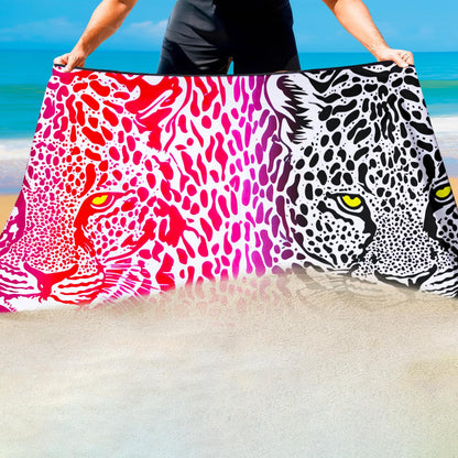 Violetpos Pink & Black Dual Leopard Beach Towel, Extra Large 180x90 cm 250GSM Microfibre, Sand Free Quick Dry