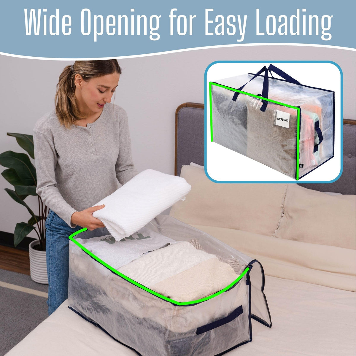 VENO 10 Pack Moving Bags and Large Christmas Decoration Storage Bins with lids. Alternative to Moving Boxes