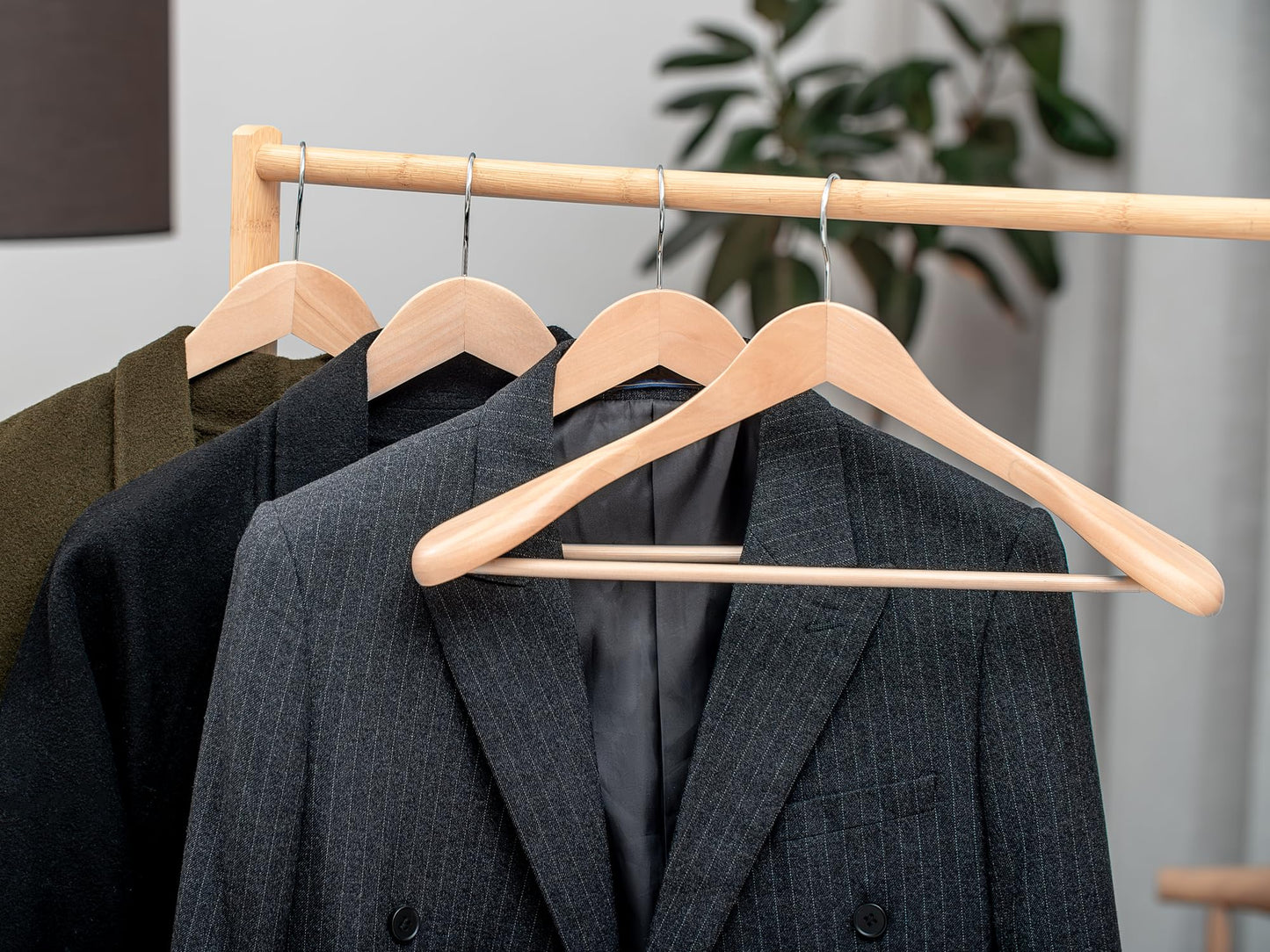 StorageWorks Wooden Suit Hangers, Wooden Coat Hangers Adult for Wardrobe, Extra Wide Shoulder Natural Wood Hanger for Duty Suit, Coats