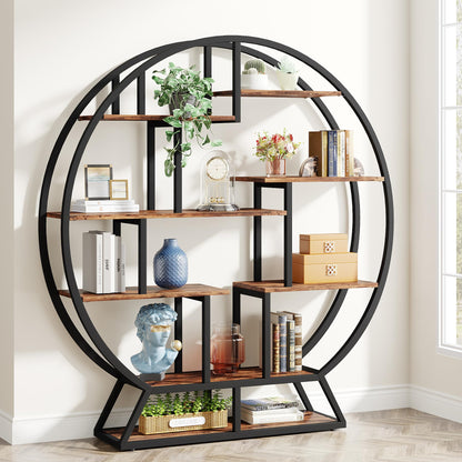 Tribesigns Round Bookcase, Industrial 5 Tier Bookcase, 160cm Tall Rustic Open Shelf Organizer Display Shelf for Home, Office, Living Room