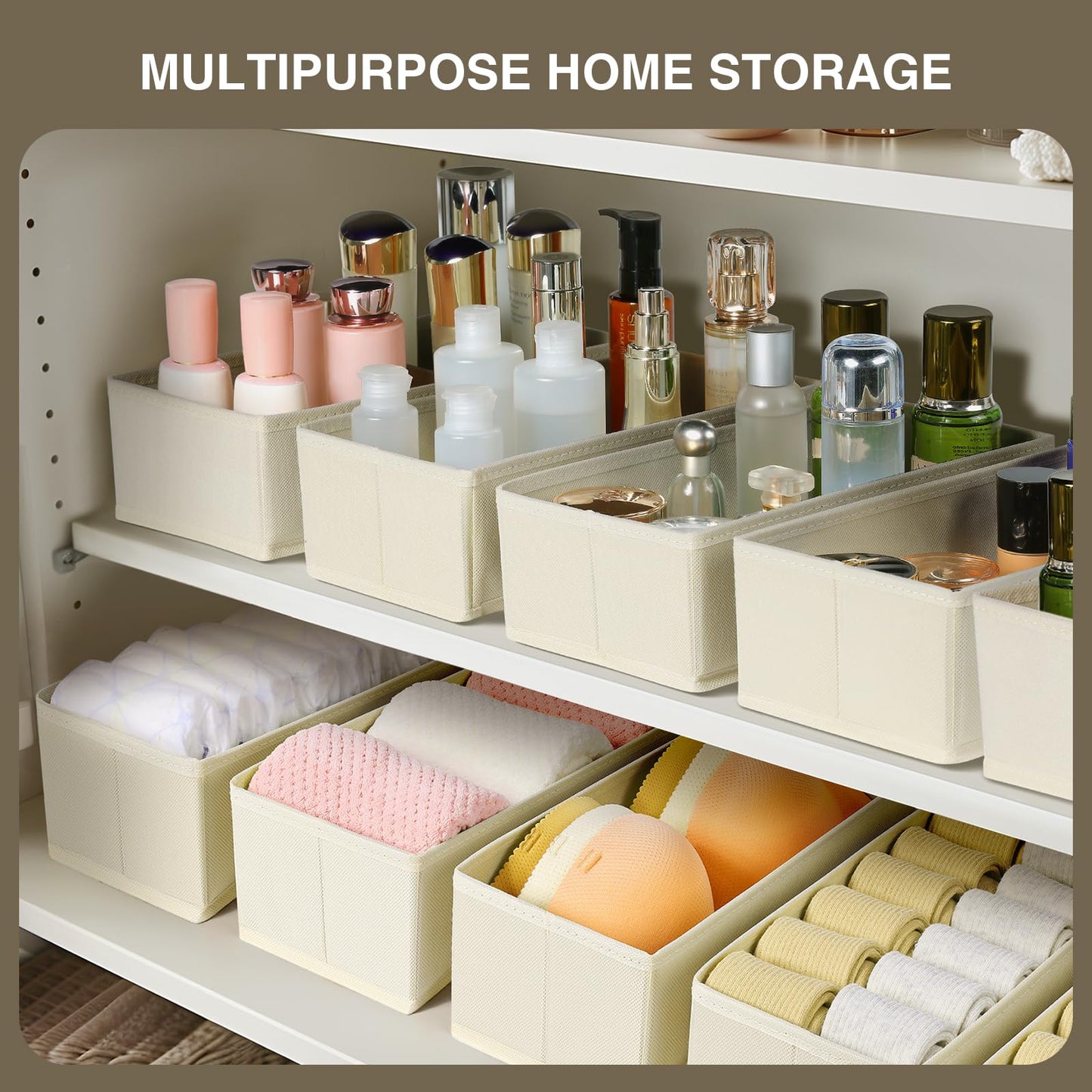 DIMJ 15Pack Clothes Organiser for Wardrobe, Baby Nursery Dividers, Beige
