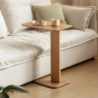 YESWOOD Solid Wood Side Table, C-Shaped Bedside Table, Narrow End Table for Living Room or Bedroom, Modern Sofa Table C Table Ash, Natural Wood Tone