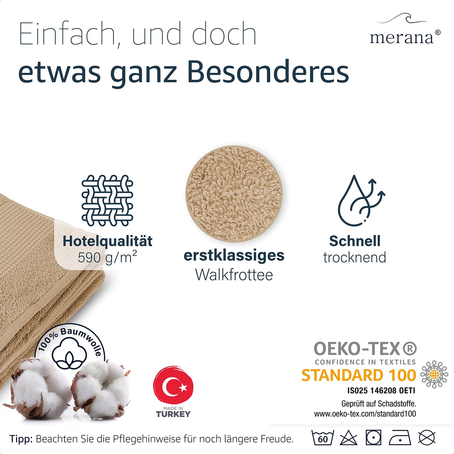 Merana Hand Towel Set, Absorbent, Soft and Lint-, Terry Towelling Guest Towel, Quality Made of Heavy Organic Cotton, 590 GSM