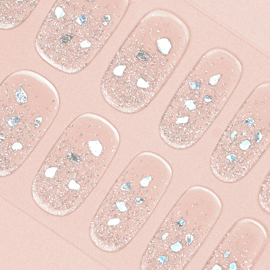 DANNI & TONI Semi Cured Nail Strips,Transparent Glitter Flakes Soft Self-Adhesive Gel Nail Stickers,Salon-Quality Gel Nail Polish Strips Manicure