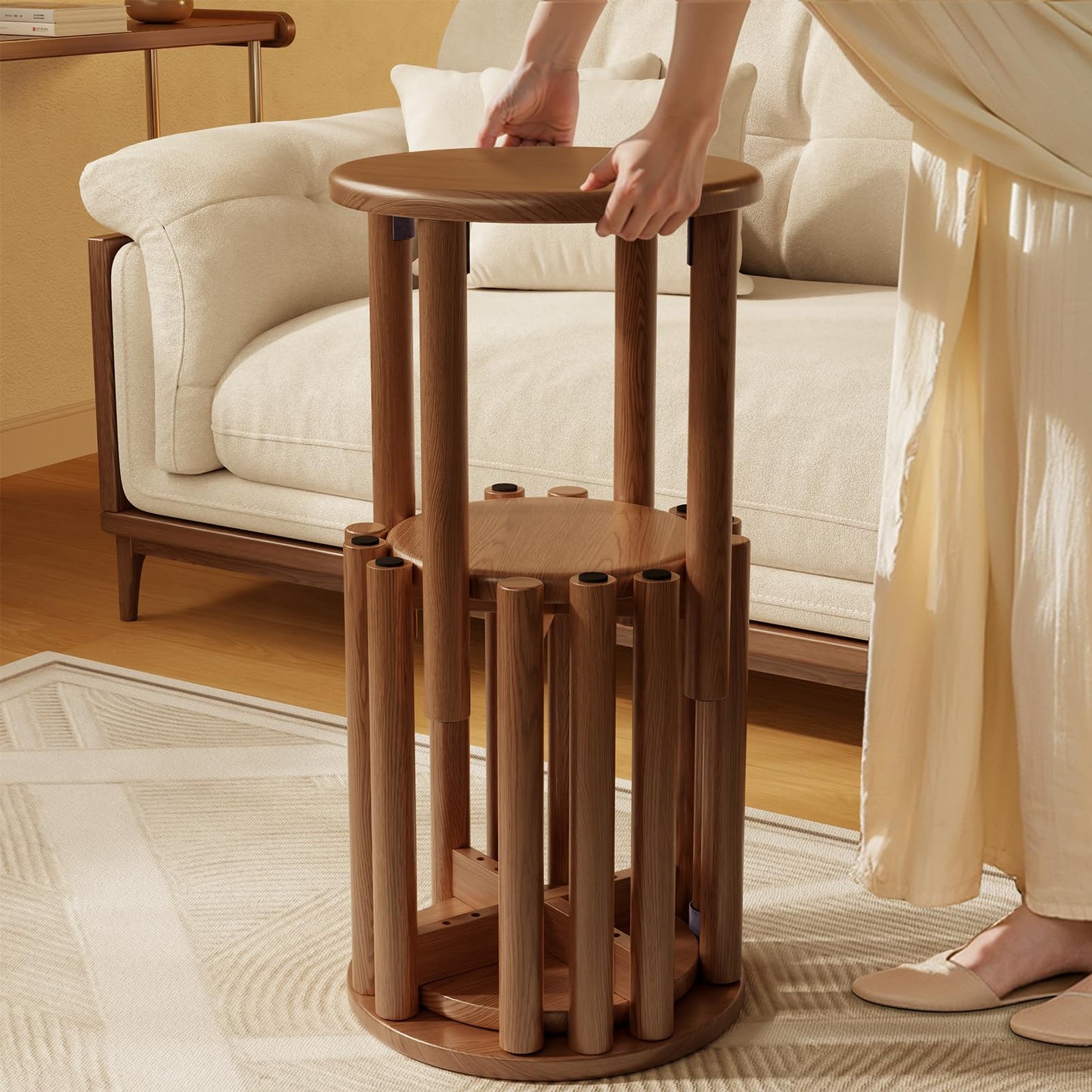 YQJJGL 4PCS Wood Stools, Rustic Stool, Wooden Chair, Kitchen Stools, Stackable Round Stools for Dining Room, Living Room, Classroom, Bedroom
