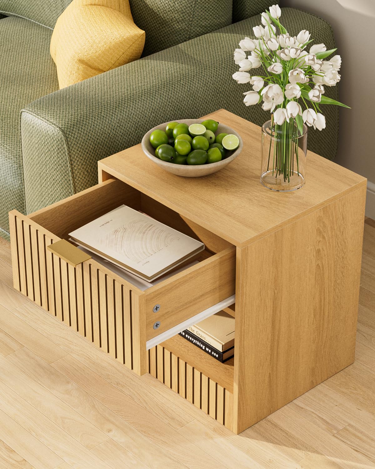 Apetaccat Bedside Table,45x38x49cm, Farmhouse Wooden Bedside Cabinet with Drawer,Kids Bedside Table Nightstand for Bedroom,Living Room,Office,Oak