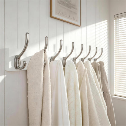 HONSKY Wall Coat Rack - 8 Double Hooks 56cm | Wooden & Metal Towel/Coat Hanger for Entryway, Bathroom, Bedroom, Garage | Easy Install