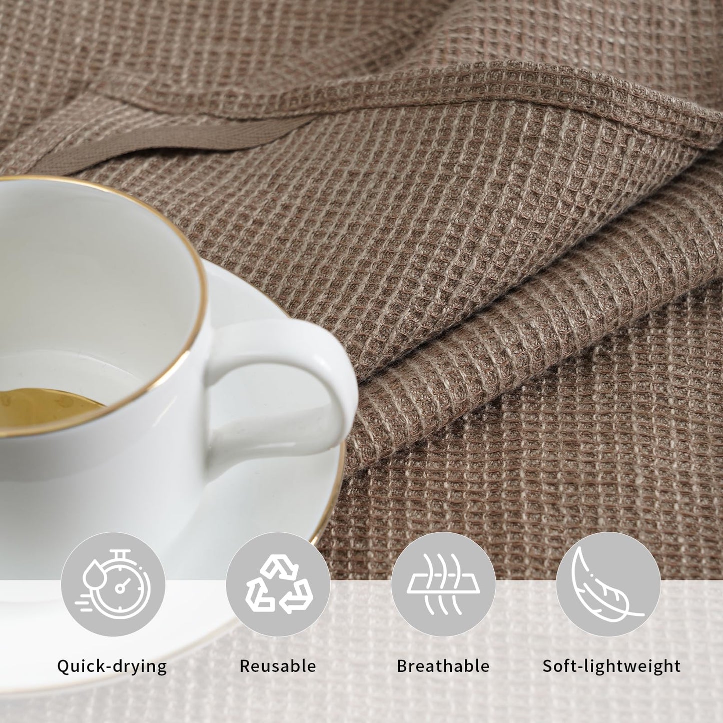 HSOFTIFY 100% Pure Linen Washcloths with Waffle Weave 4 Pack, Coffee