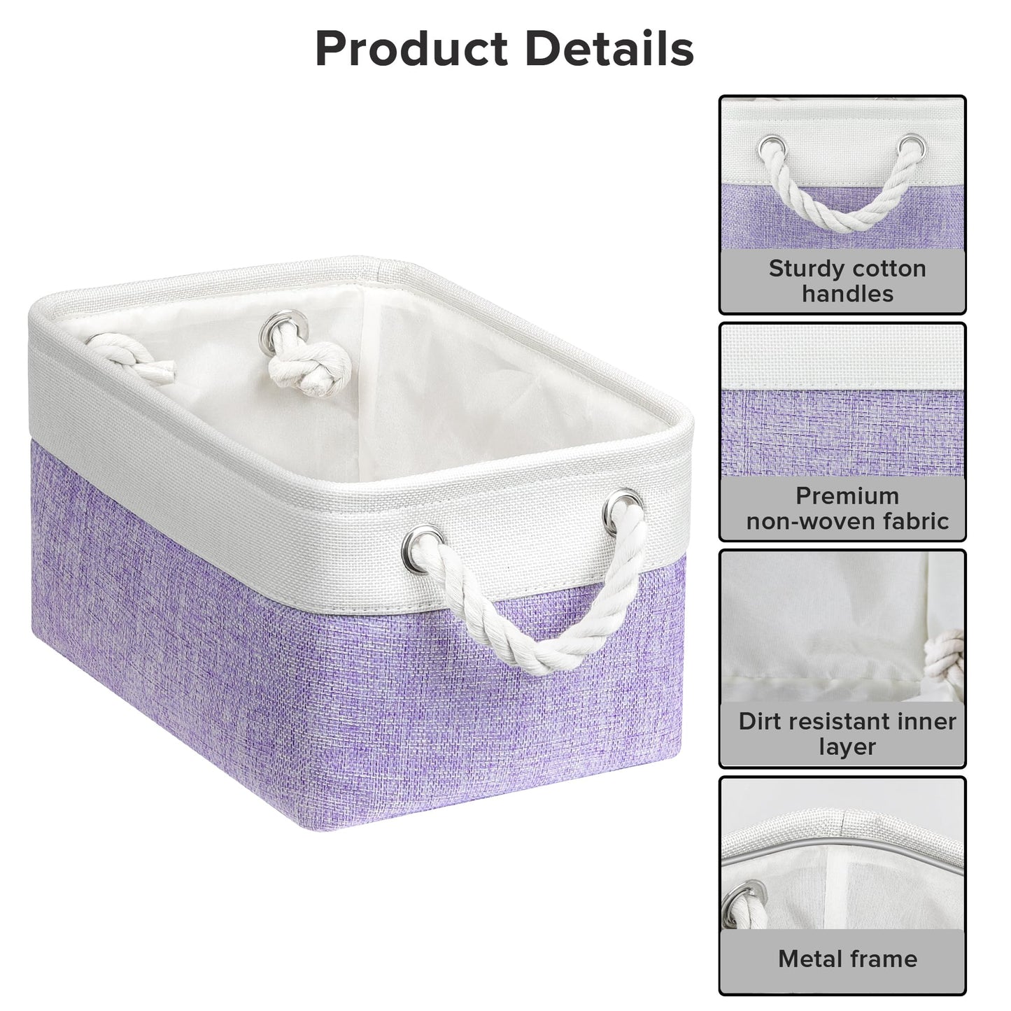 PWVMWM Small Storage Baskets with Rope Handles, Collapsible Fabric Storage Box, Small Linen Basket for Bedroom Bathroom Cupboards Shelves Wardrobe