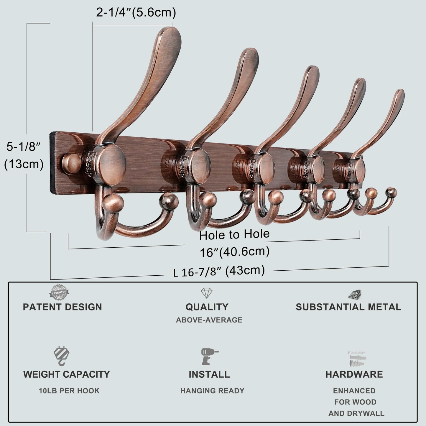 Dseap Coat Rack Wall Mount, Heavy Duty 2.5mm Base vs Flimsy 1mm, Double-Thick Solid Anti-Snap Hooks