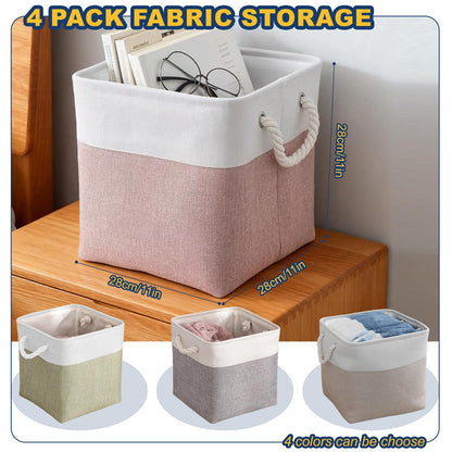 Fabric Storage Box 4-Pack, Foldable Storage Baskets for Organizing Toys, Books, Shelves, Closet, Large Storage Box with Rope Handles